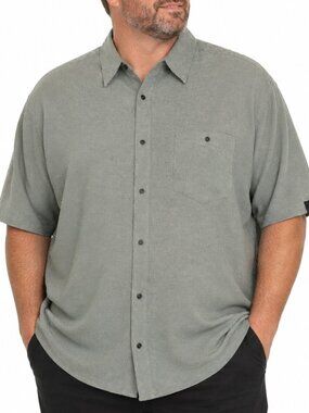 Karbon Men's XL Sage Gray Button Down Shirt Short Sleeve Textured Stretch